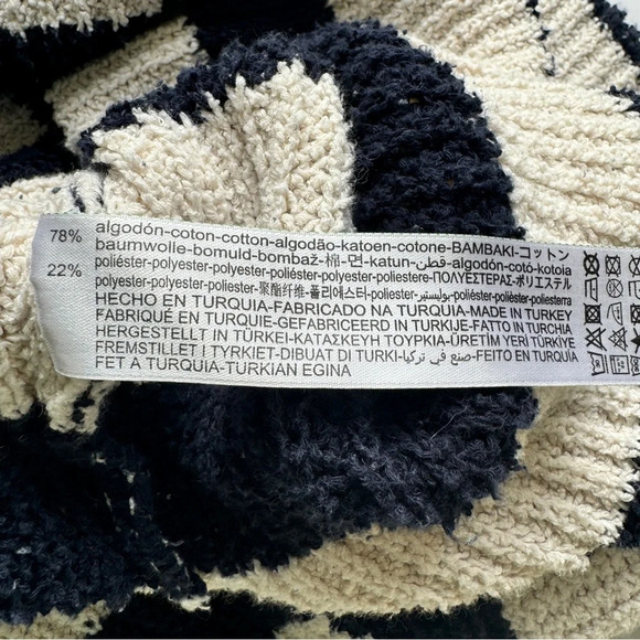 Zara Striped Chunky Knit Sweater Blue Cream V Neck Boxy Fit Nautical Preppy Sz L - Picture 6 of 16